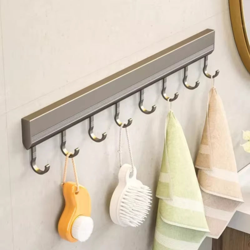 Kitchen Storage Rack Aluminum Alloy 8 Hooks Rack Wall Mounted Kitchen Utensil Storage Rack Bathroom Robe Towel Hanger