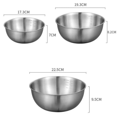 3 Pcs Stainless Steel Bowl Set with Scale for Cooking Baking Food Storage Large Capacity