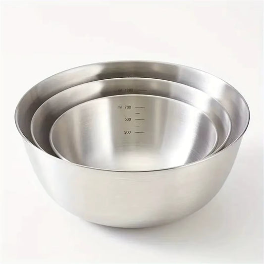 3 Pcs Stainless Steel Bowl Set with Scale for Cooking Baking Food Storage Large Capacity