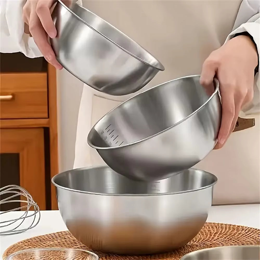 3 Pcs Stainless Steel Bowl Set with Scale for Cooking Baking Food Storage Large Capacity