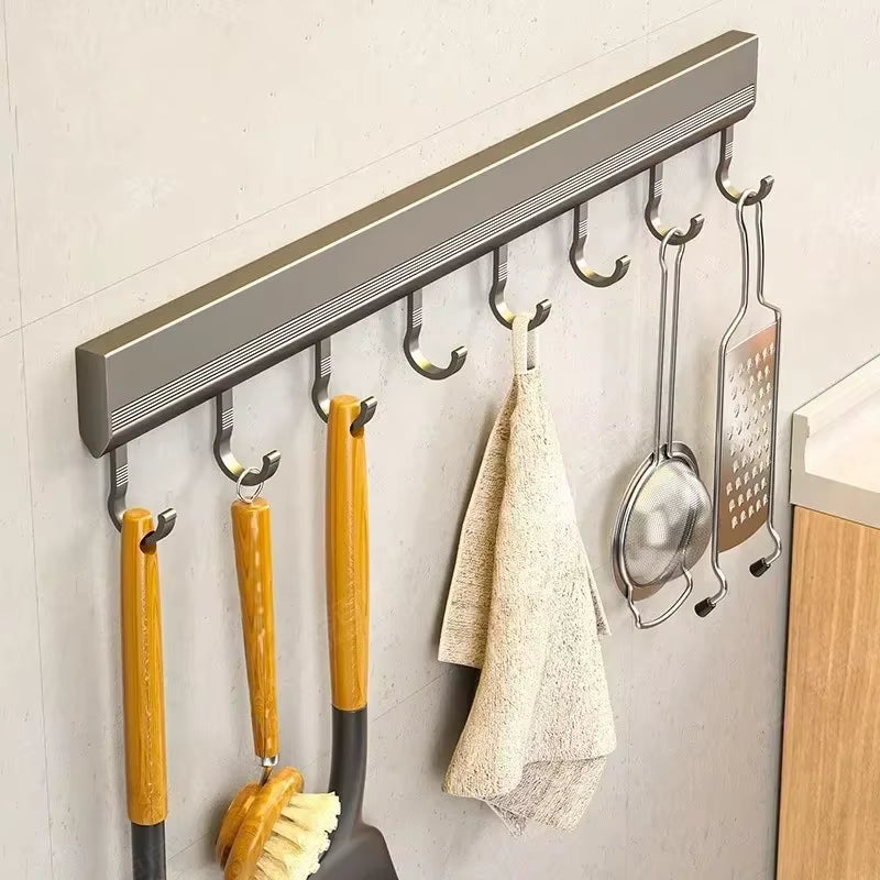 Kitchen Storage Rack Aluminum Alloy 8 Hooks Rack Wall Mounted Kitchen Utensil Storage Rack Bathroom Robe Towel Hanger