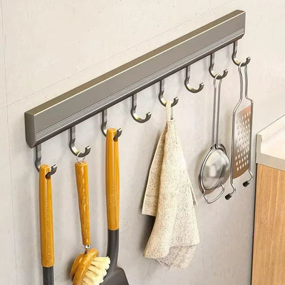 Kitchen Storage Rack Aluminum Alloy 8 Hooks Rack Wall Mounted Kitchen Utensil Storage Rack Bathroom Robe Towel Hanger